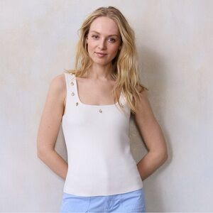 LC Lauren Conrad Ivory Tank Top with Shell Accents, Size M